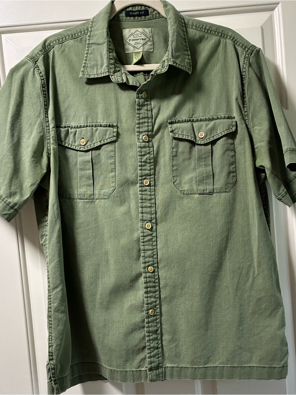 St. John's Bay Short-Sleeve Button-Down Shirt in Olive